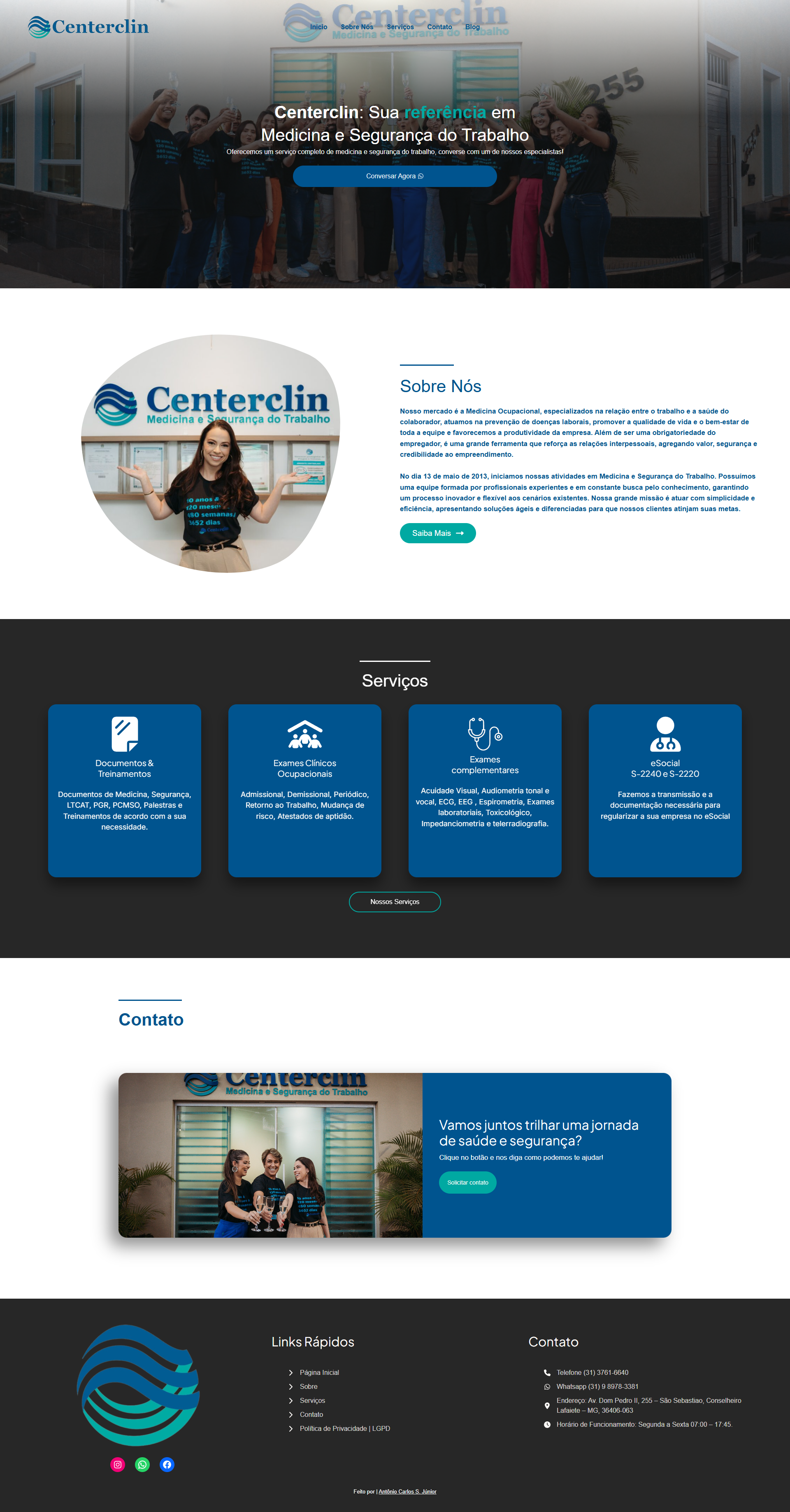 Full Centerclin page — hero, about, services and contact.